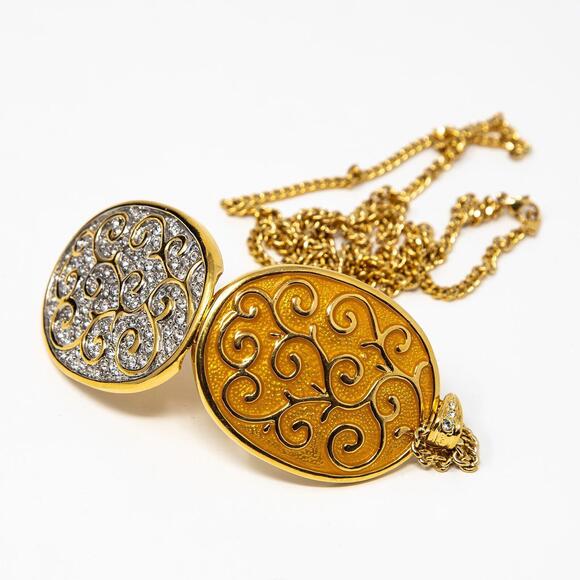 Vtg Butler Fifth Avenue Rhinestones & Enamel Gold Tone Necklace 32" Chain Locket - Picture 7 of 12